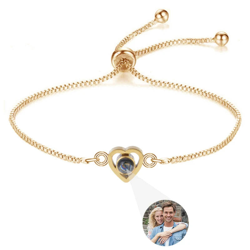 Personalisierte Foto-Armbänder mit Projektion – Armband mit Bild im Inneren, 100 Sprachen „Ich liebe dich“, Edelstahl-Armband