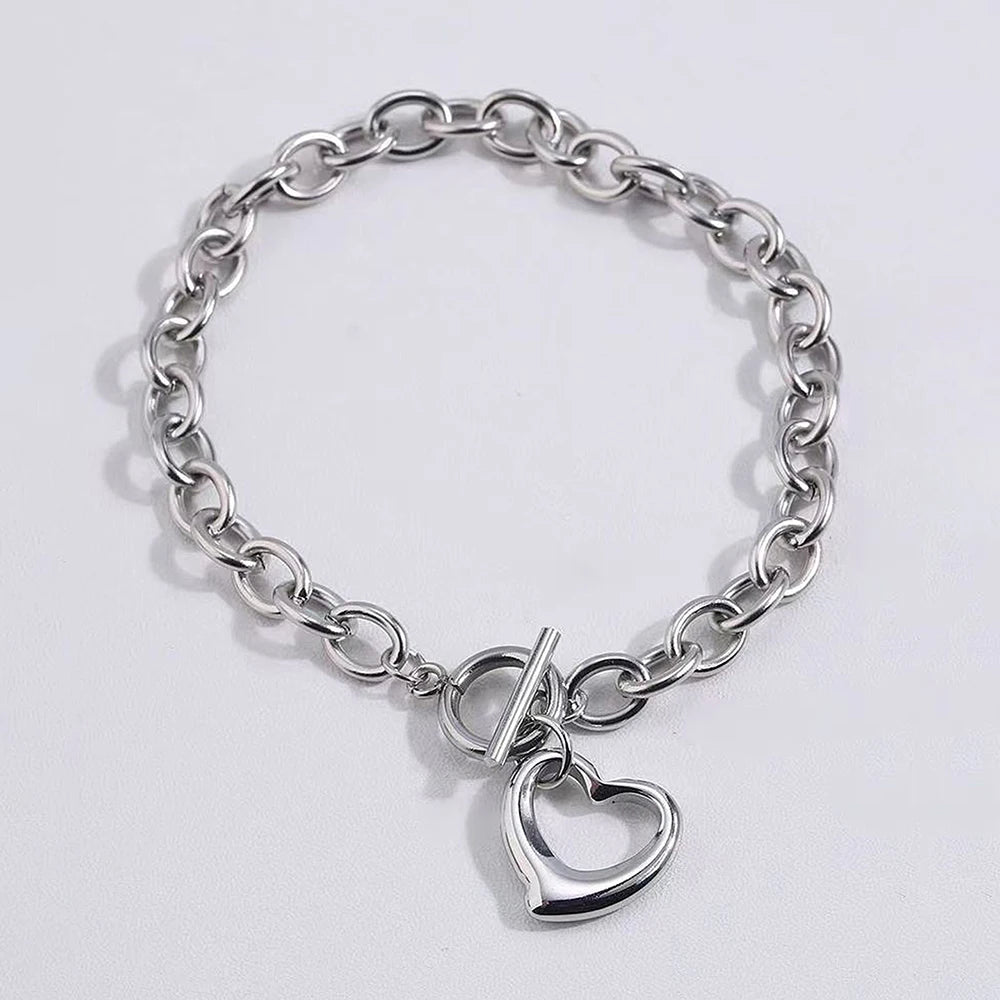 Aomogo Set INS Exquisites Herz-Fashion-Edelstahl-Armband-Ohrringe-Halskette-Anhänger-Set Damen Alltagsartikel Partygeschenke