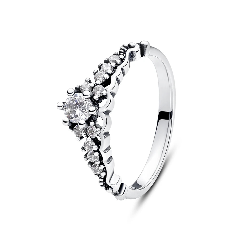 925 Sterling Silver Rings For Women Original Crown Love Heart Wishbone Engagement Wedding Rose Gold Crystal Ring Luxury Jewelry