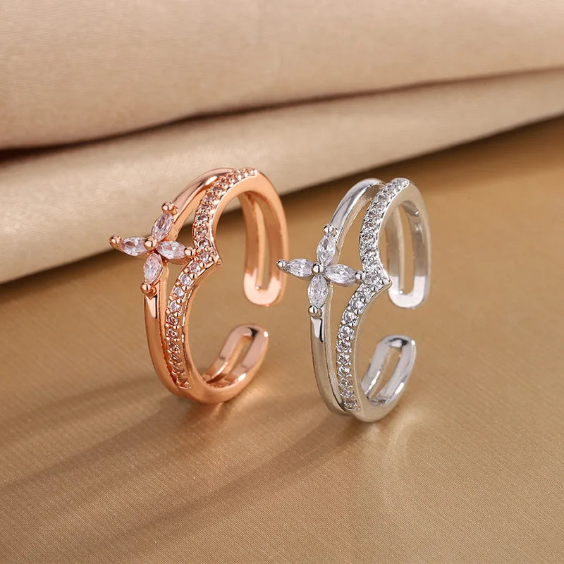 925 Sterling Silber Blumen Zirkon Eheringe Für Frauen Paar Elegant Luxus Schmuck Hochzeit Argent 925 Schmuck