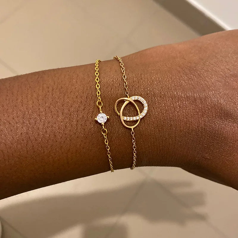 Einzelne Zirkon-Kreis-Perlenarmbänder für Frauen Edelstahlarmband Sommerschmuck Paar Freunde Accessoires Geschenk 2023