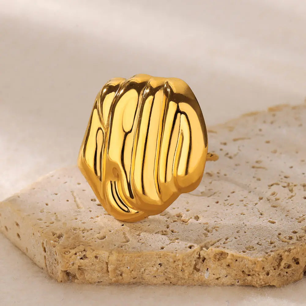 Goldfarbene Edelstahl Geometrische Ringe für Frauen Zirkon Herz Sonne Mond Offener Ring Mode Ästhetischer Schmuck Hochzeitsgeschenk