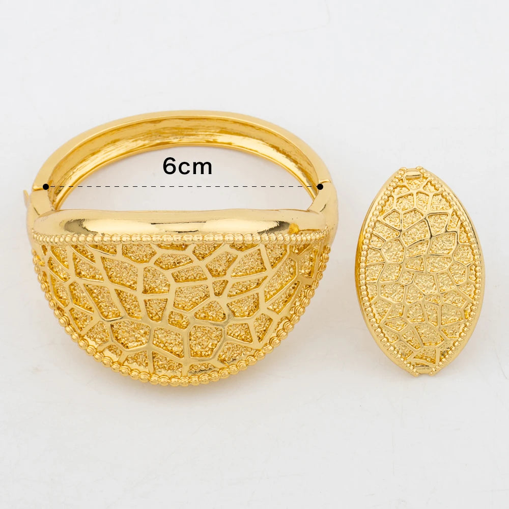 Großer Creolen-Armreif für Damen, Blumen, italienischer Dubai-Goldschmuck, Armband-Ring-Set, luxuriöses Kupfer, modisches Geburtstagsgeschenk