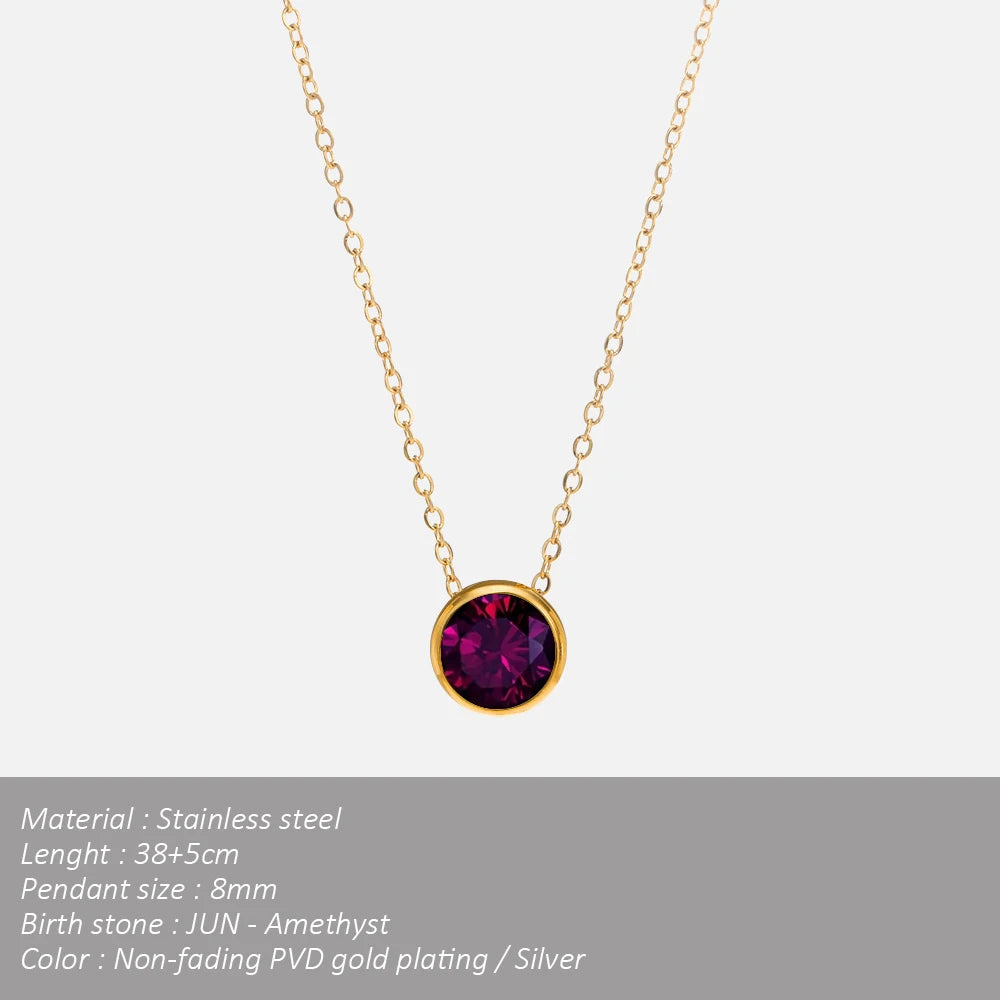 SUNIBI Edelstahl Geburtsstein-Halskette für Damen, goldfarben, Brautschmuck, Designer-Anhänger, Halsketten, Geburtstagsgeschenk, Großhandel