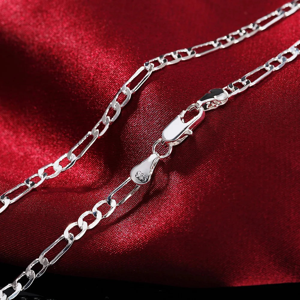 Edle Neuheit 925er Sterlingsilber 4MM Kette für Herren Damen Armband Halskette Schmuckset Damen Weihnachtsgeschenke Charms Hochzeit