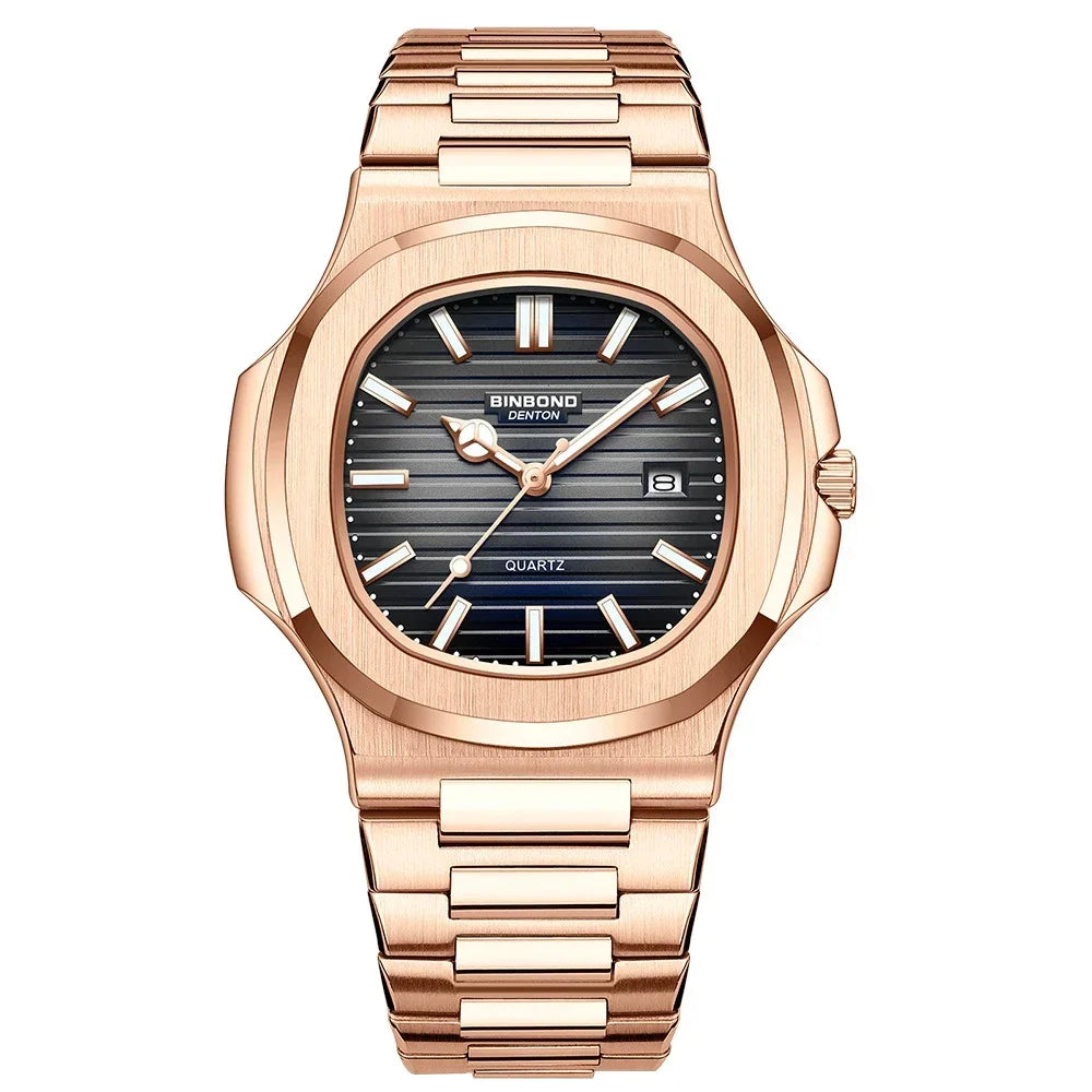 Nuevos relojes de pulsera de cuarzo de moda casual para negocios, reloj de oro rosa para hombres, reloj de lujo, relojes automáticos para hombres, reloj masculino negro