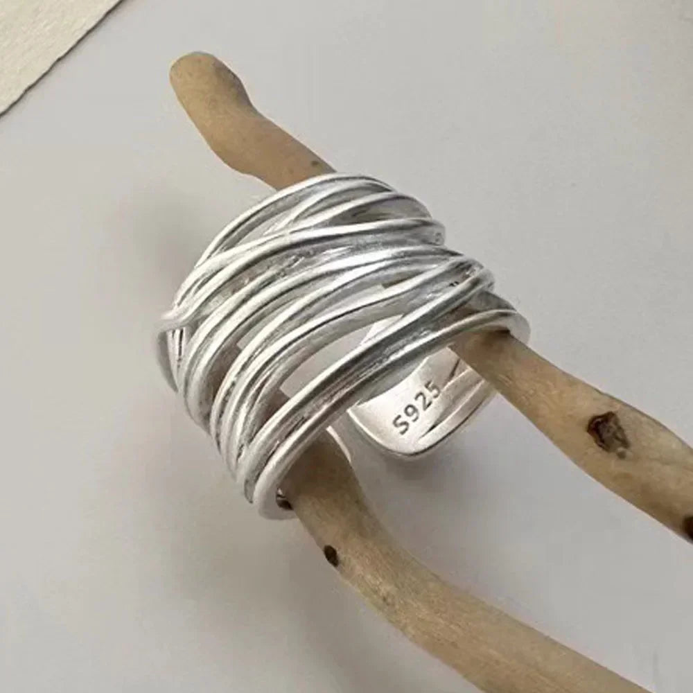 925 Sterling Silber Ringe für Frauen Paar Minimalistischer handgefertigter einfacher großer offener Ring Party Anti-Allergie Schmuck Weihnachtsgeschenke