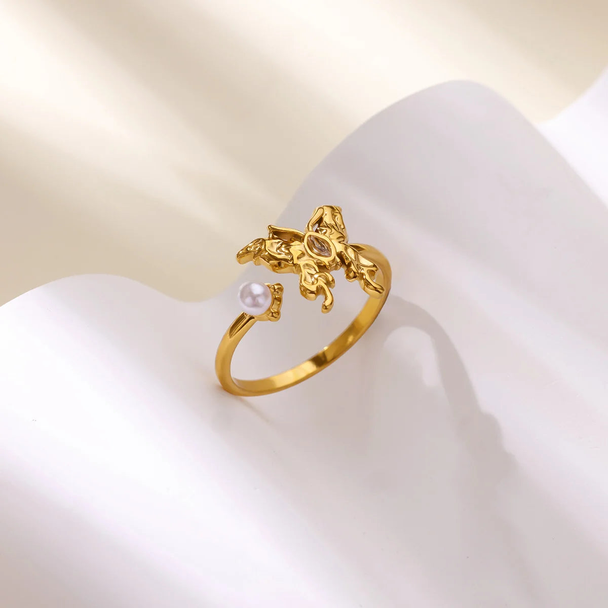 Edelstahl-Schmetterlings-Schleifenringe für Frauen Mode Zirkon-Herz-offener Ring Trendiger ästhetischer Schmuck Party Hochzeitsgeschenk