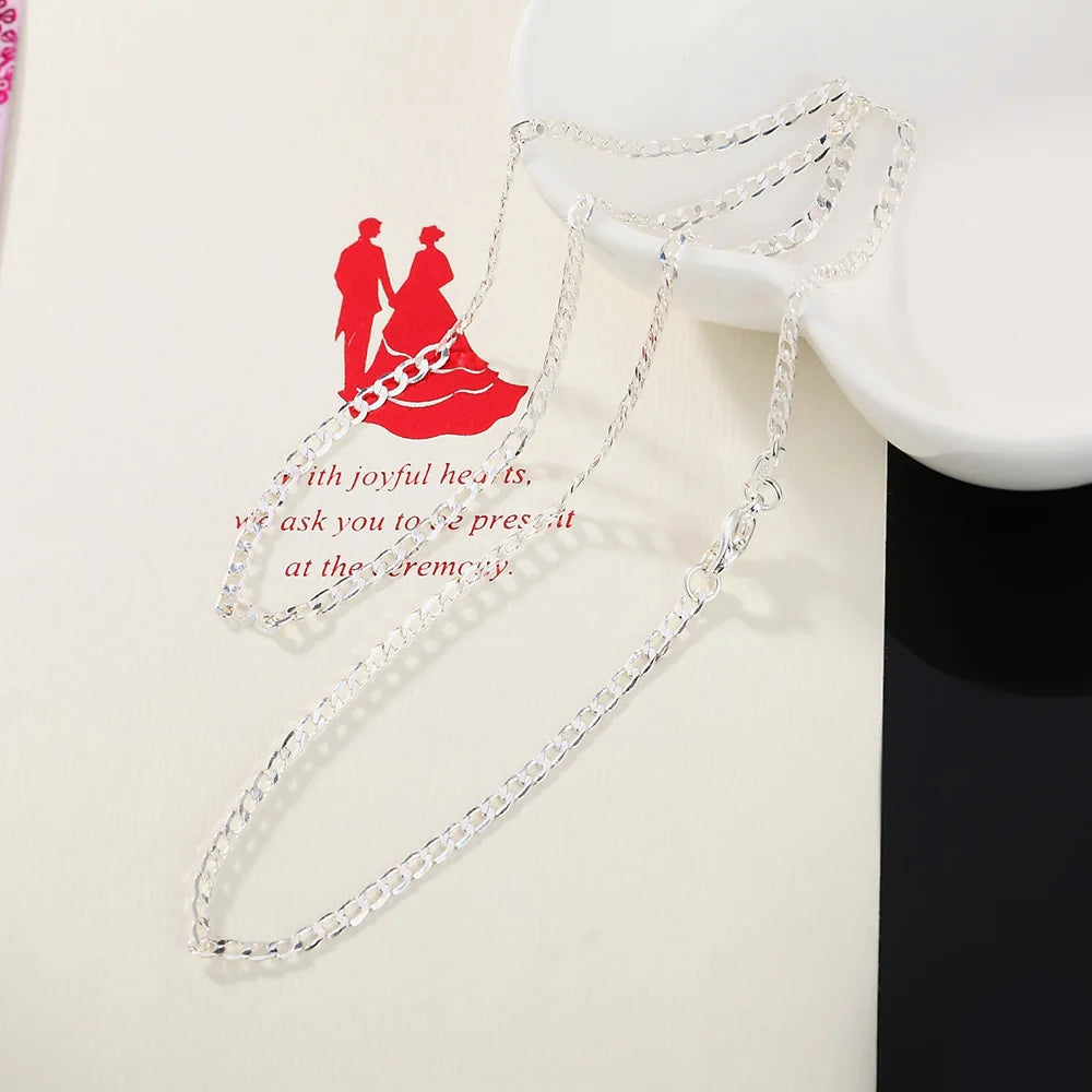 925 Sterling Silber Halskette 16/18/20/22/24/26/28/30 Zoll Klassische 2MM flache Seitenkette für Damen Herren Schmuck Geschenk Party