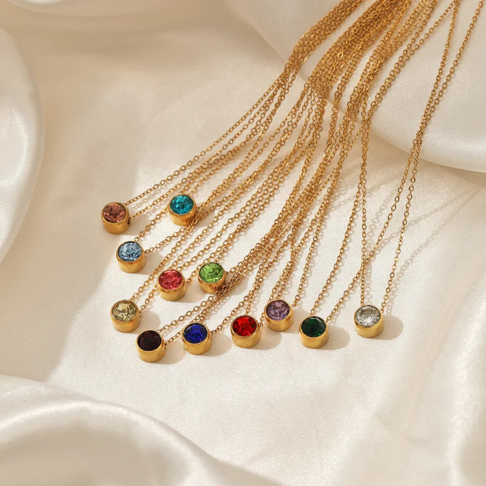 SUNIBI Edelstahl Geburtsstein-Halskette für Damen, goldfarben, Brautschmuck, Designer-Anhänger, Halsketten, Geburtstagsgeschenk, Großhandel