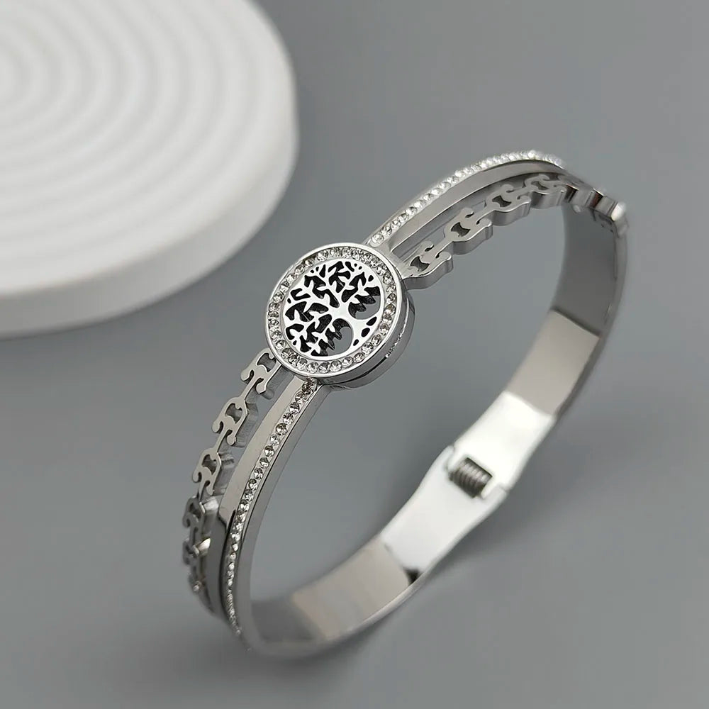 Neues Armband „Baum des Lebens“ mit Hufeisen-Zirkon, vergoldeter Edelstahl 18K, hochwertiges wasserdichtes Partnerarmband, Frauengeschenk