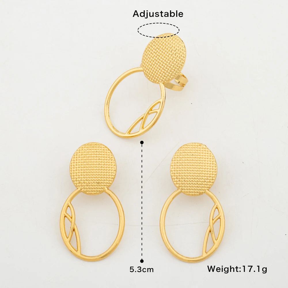 Conjunto de joyería de lujo de pendientes y anillo para fiestas, pendientes de clip y anillo de dedo chapados en oro de 18 quilates, juego de 2 piezas para bodas y regalos nupciales