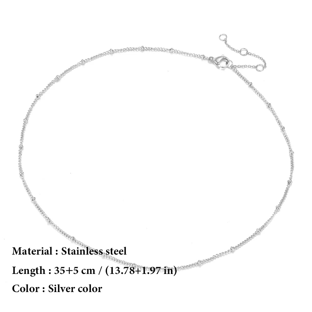 SUNIBI Stainless Steel Chain Necklace for Women Gold Color Thin Choker Bead Chain Necklace Jewelry Wholesale Dropshipping