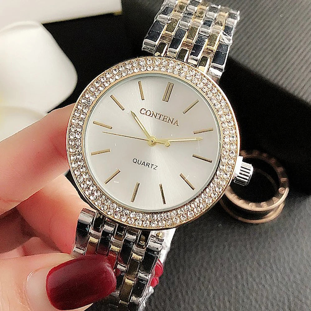 Luxus Strass-Uhr Top-Marke Damenuhren Mode Gold Damenuhren Edelstahl Damenuhr Uhr Geschenke für Frauen