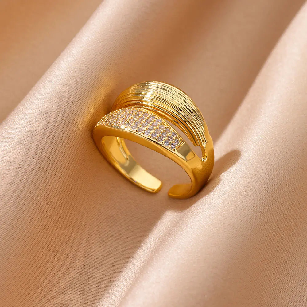 Zirkon geometrische Ringe für Frauen Luxus Edelstahl Gold Farbe Offener Ring Trendige Hochzeit Party Ästhetischer Schmuck Geschenk Femme