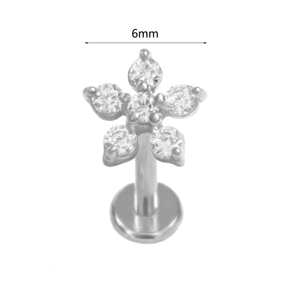 100 % 316L Chirurgischer Edelstahl Blumen Labret Piercing Schmetterling Biene Tragus Schlange Knorpel Helix Flat Back CZ Ohrringe Körperschmuck