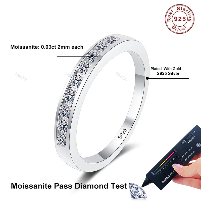 NeeTim 2mm Moissanit Ring für Damen, 925 Sterling Silber Ringe mit Goldbeschichtung, Hochzeitsantrag, Verlobungsring, Band