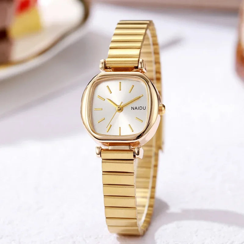 Relojes de mujer de marca pequeños y cuadrados con correa ajustable de acero inoxidable de cuarzo para mujer, reloj de regalo de lujo a la moda.