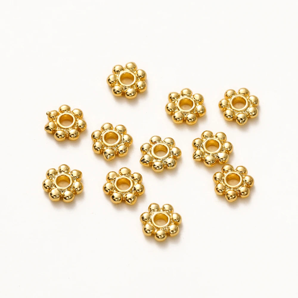 20 Stück 14K 18K Goldfarbe Gänseblümchen Zwischenperlen Mini Messing Spacer Beads Anhänger für DIY Armband Halskette Schmuckherstellung