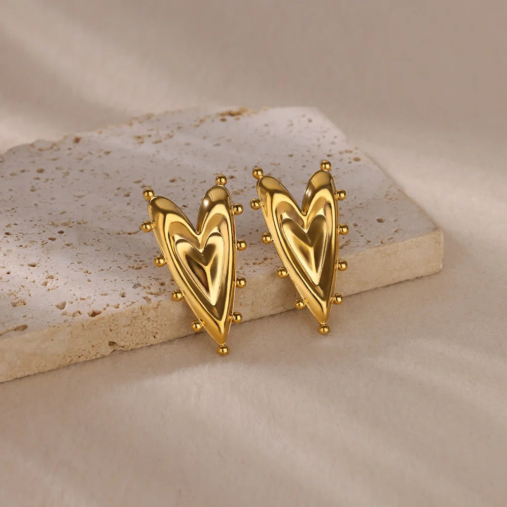 Gotische Herz-Ohrringe für Frauen, Edelstahl, goldene Liebes-Ohrringe, Hochzeitspaar, Piercing-Schmuck, Valentinstagsgeschenk сер