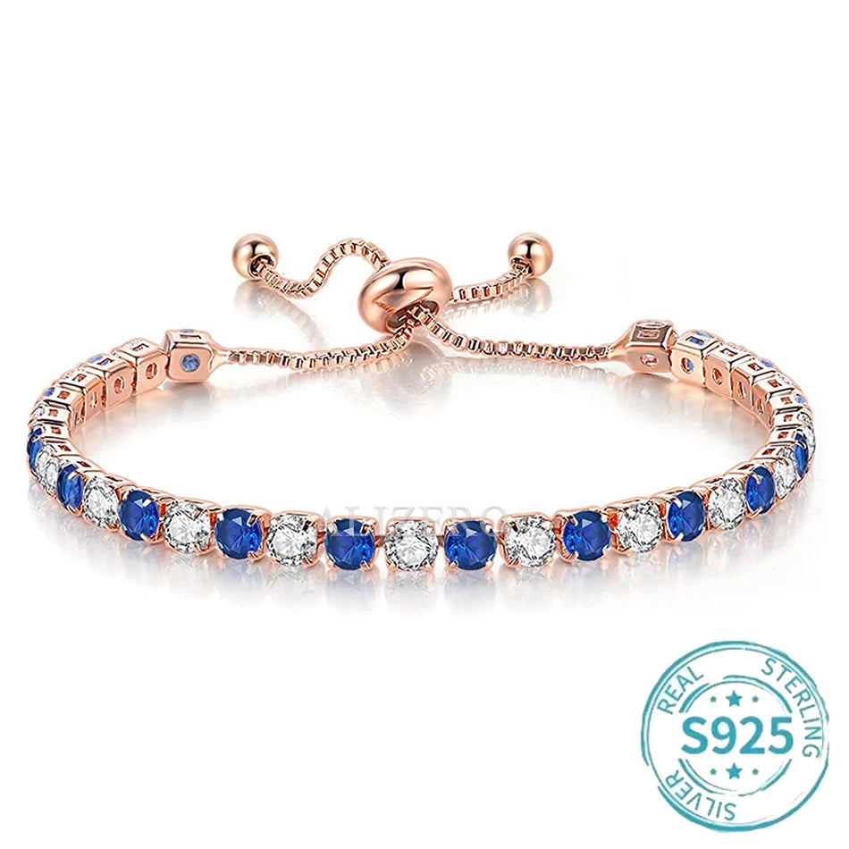 ALIZERO S925 Sterling Silber Armband Original Mehrfarbige Zirkonia Tennisarmbänder für Damen Mode Luxus Charm Schmuck