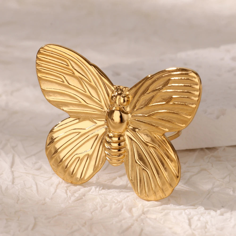 Edelstahl Blume Große Offene Ringe Für Frauen Gold Farbe Nachahmung Perle Hohlring Trendiger Ästhetischer Schmuck Geschenke