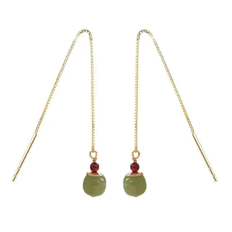 VENTFILLE Pendientes de Oro Hetian Jade para Mujer, Joyería Redonda Verde, Regalo para Niñas, Envío Directo al por Mayor
