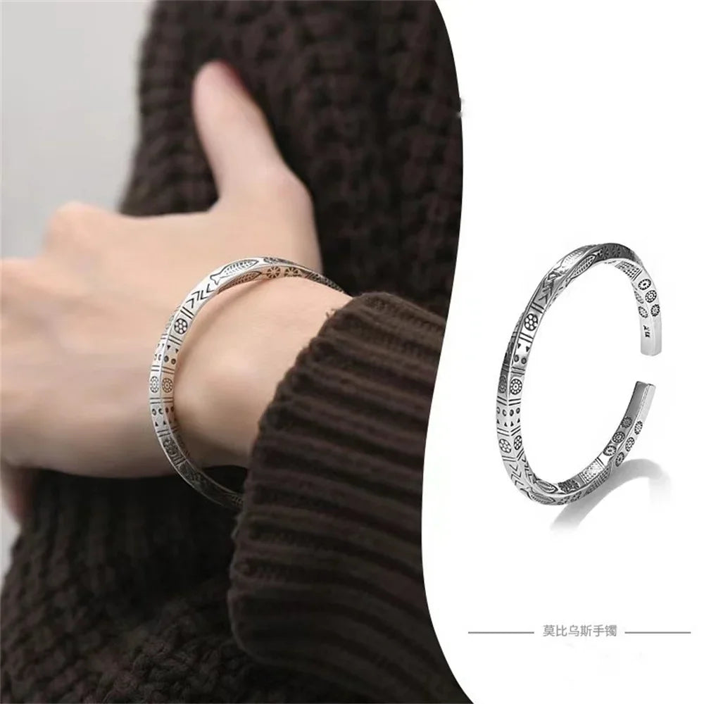 ALIZERO 925 Sterling Silber Herren Offener Armreif Bohemian Möbius Schleife Armband Für Damen Totem Trendige Schmuck Accessoires
