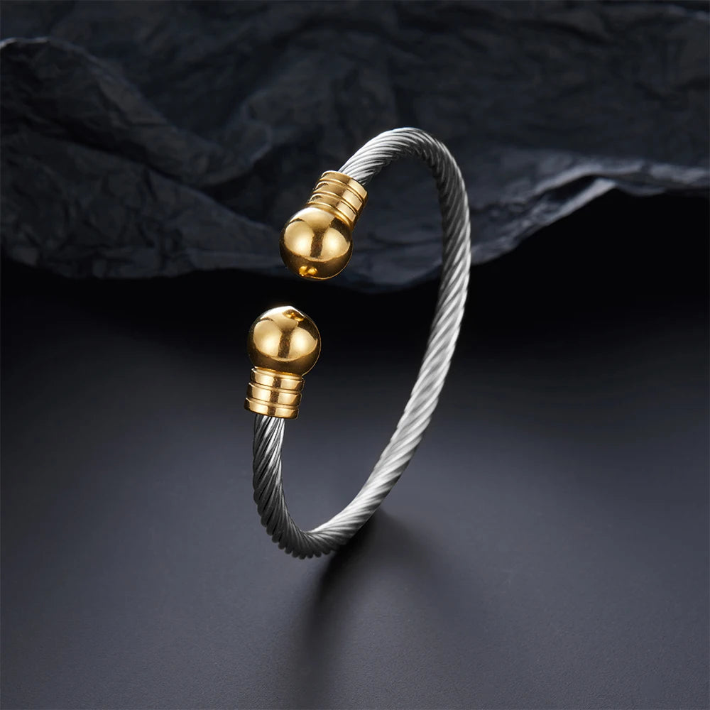 Luxus Edelstahl Geflochten Offen Männer Frauen Charm Manschettenarmband Gold Silberfarbene Kugel Schmuck Accessoires Armbänder Armreifen