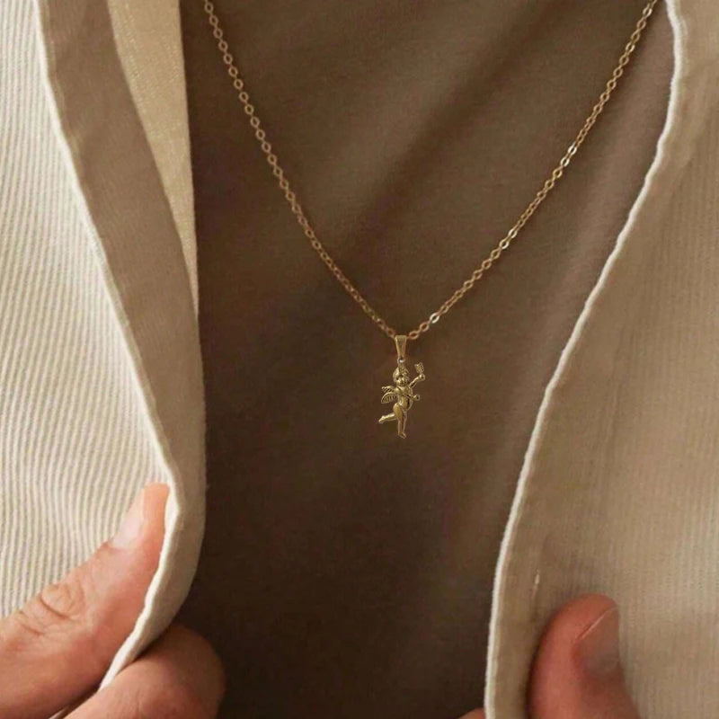 Collar Colgante de Acero Inoxidable Vintage con Amorcillo, Impermeable, Chapado en Oro de 18K, Joyería Unisex, Regalo
