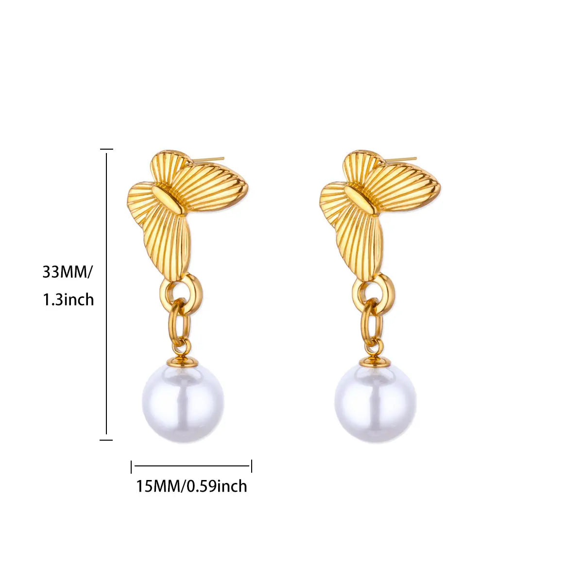 Elegante Imitationsperlen-Ohrringe für Damen Edelstahl Herz Schmetterling Muschel Tropfenohrringe Luxuriöser Ästhetischer Schmuck als Geschenk