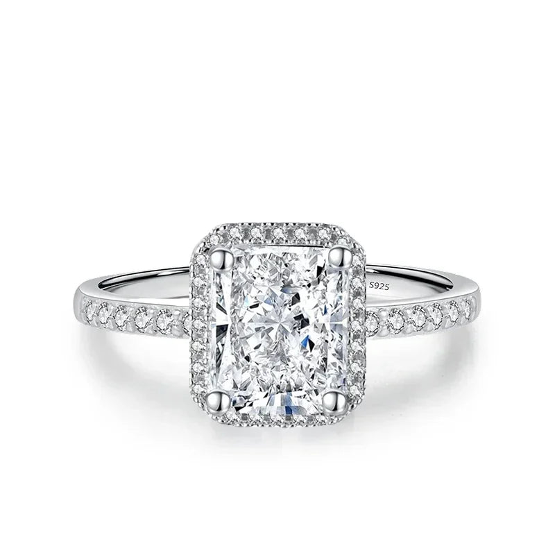 NeeTim 1ct 2ct Moissanit Ring für Damen Smaragdstrahlender Schliff Labor-Diamantringe Sterling Silber 925 mit vergoldetem Ehering