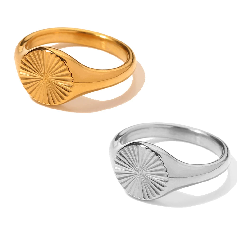 Anillos de acero inoxidable SUNIBI para mujer, color dorado, no se desvanecen, textura de ondas, anillo de sello delicado para mujer, joyería al por mayor