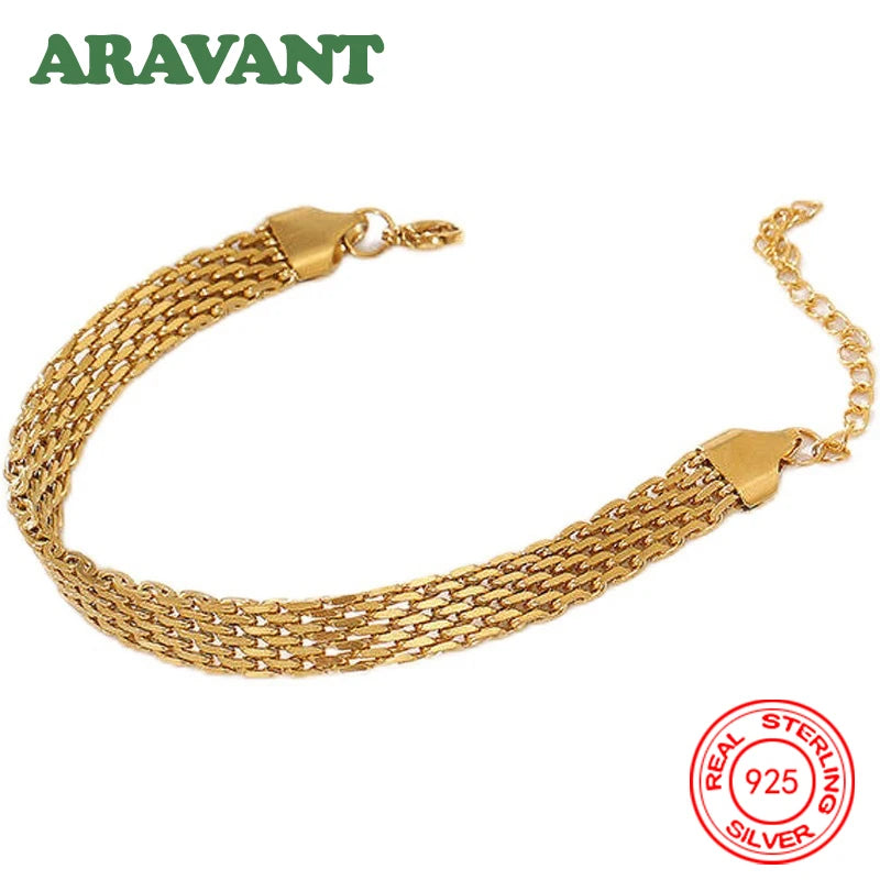 Aravant 925er Silber 18K Gold Uhrenarmband Kette für Damen Mädchen Mode Schmuck