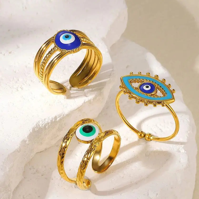 Vintage Böser Blick Ringe Für Frauen Gold Farbe Öffnung Edelstahl Öl-Tropf Böser Blick Ring Glückliche Ästhetik Türkischer Schmuck