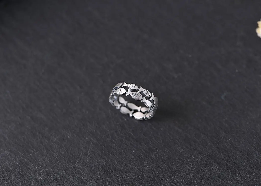 925 Sterling Silber Zweischichtiger Fisch Verstellbarer Ring für Damen Verlobung Hochzeit Luxus Qualität Ästhetischer Schmuck