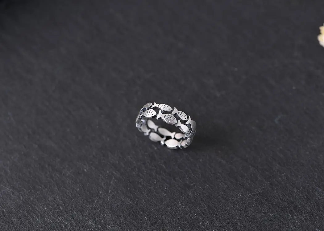 925 Sterling Silber Zweischichtiger Fisch Verstellbarer Ring für Damen Verlobung Hochzeit Luxus Qualität Ästhetischer Schmuck