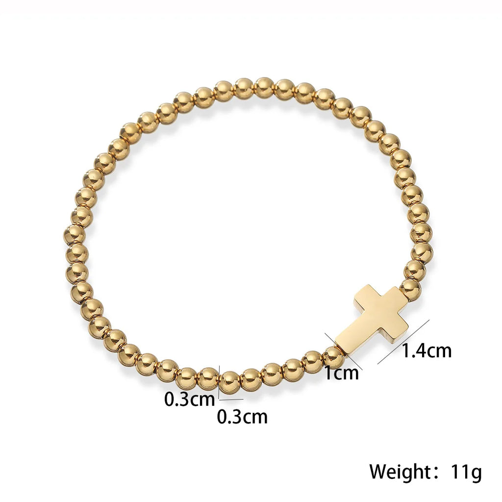 NEWBUY High Quality Non-Fading Stainless Steel Jewelry Silver/Gold Color Beads Cross Charm Bracelets For Women Men