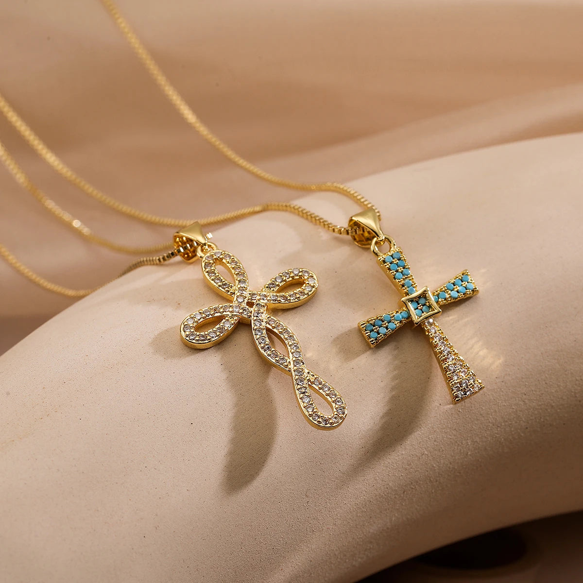 NEWBUY 2025 New Coming Cross Pendant Necklace For Women Gold Color Copper Jewelry Full CZ Zircon Inlay