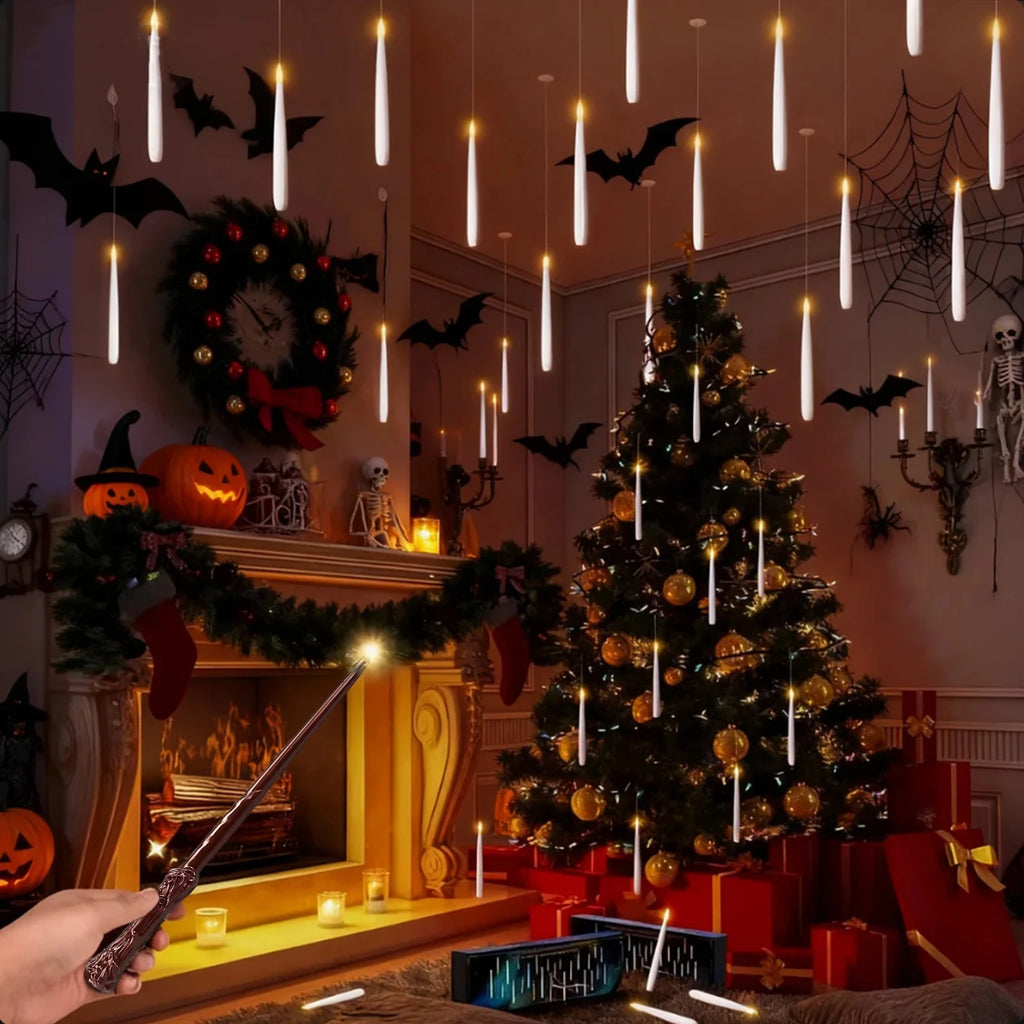 12/10 Stück LED Schwimmkerzen mit Zauberstab Flackernde Flammenlose Fliegende Kerzen für Hochzeits- und Weihnachtsdekoration