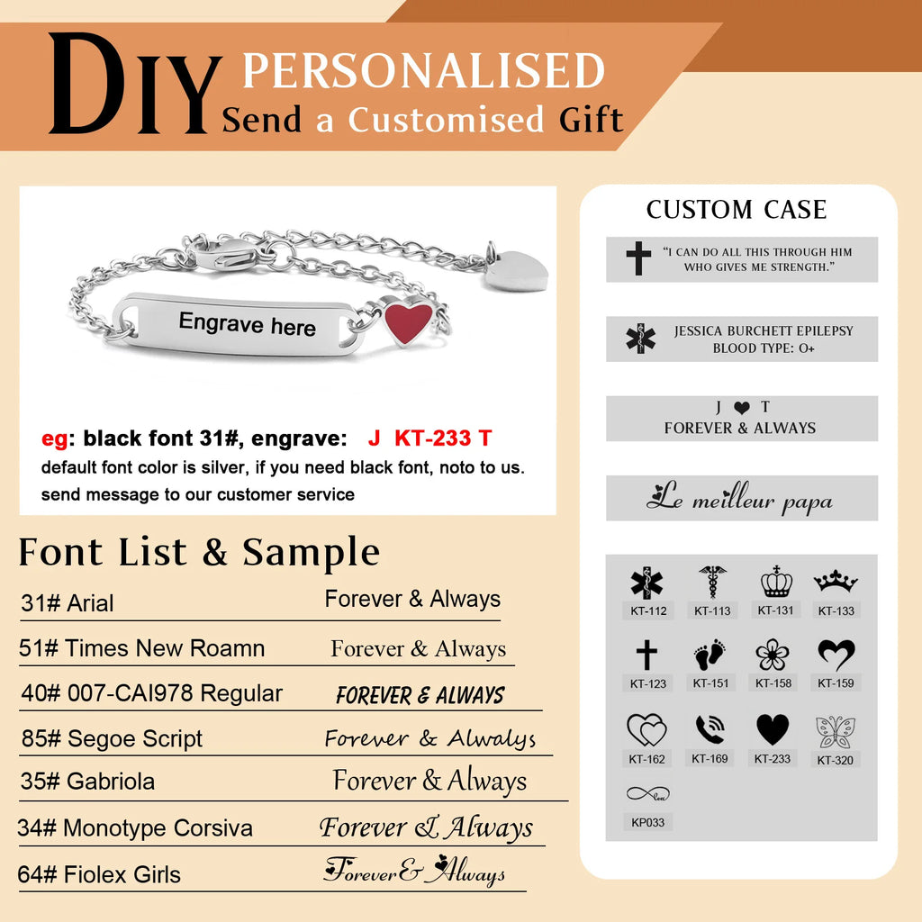 Personalisiertes Herz-Armband für kleine Mädchen/Jungen, gravierbares ID-Namensarmband, personalisiertes Edelstahlketten-Geburtstagsgeschenk