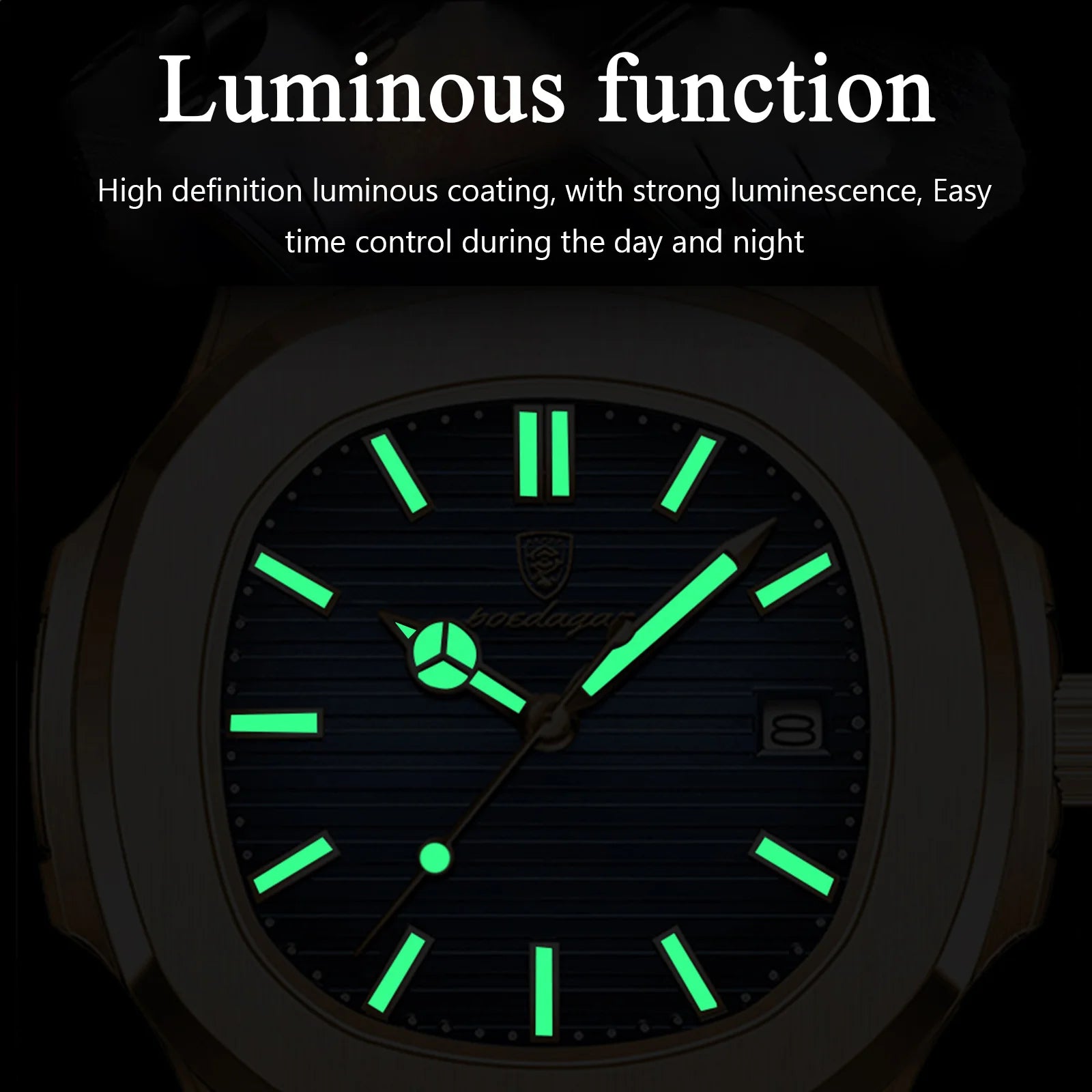 POEDAGAR Reloj de Cuarzo Cuadrado de Moda para Hombre, Impermeable, Luminoso, con Fecha, de Acero Inoxidable, Reloj de Hombre de Negocios de Lujo