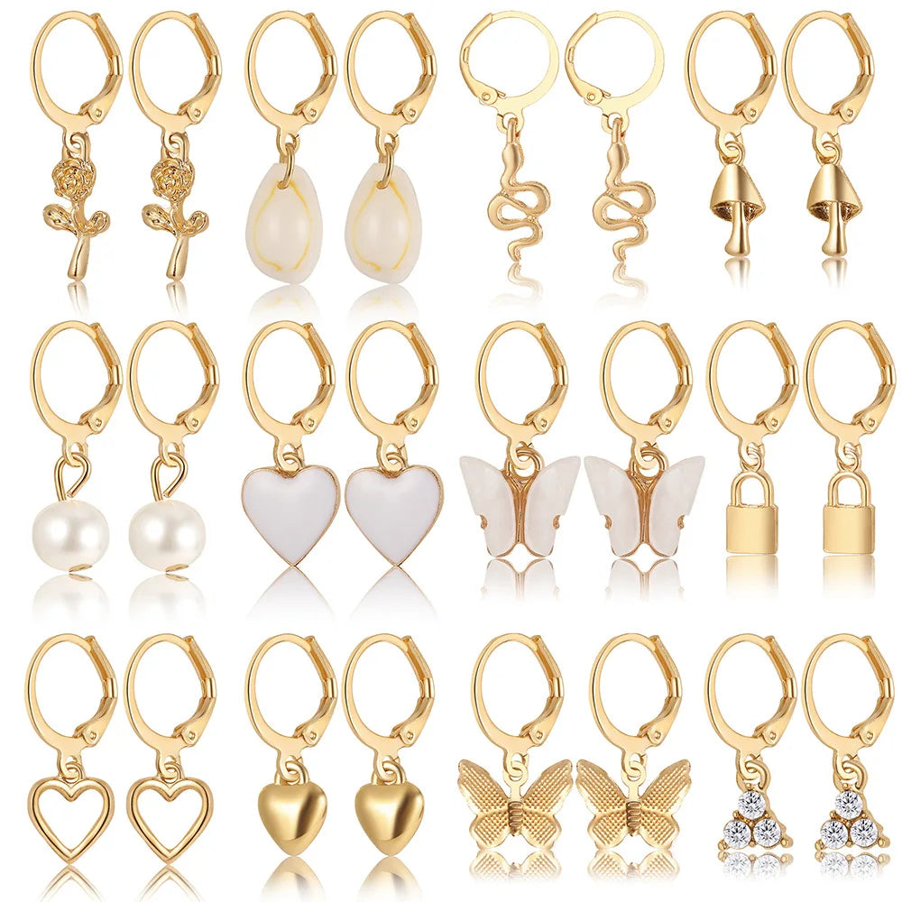 24 Paar europäische und amerikanische Boho Ohrringe Set für Damen Goldfarbe Vintage Perlenohrringe Herz Zirkon Schmuck
