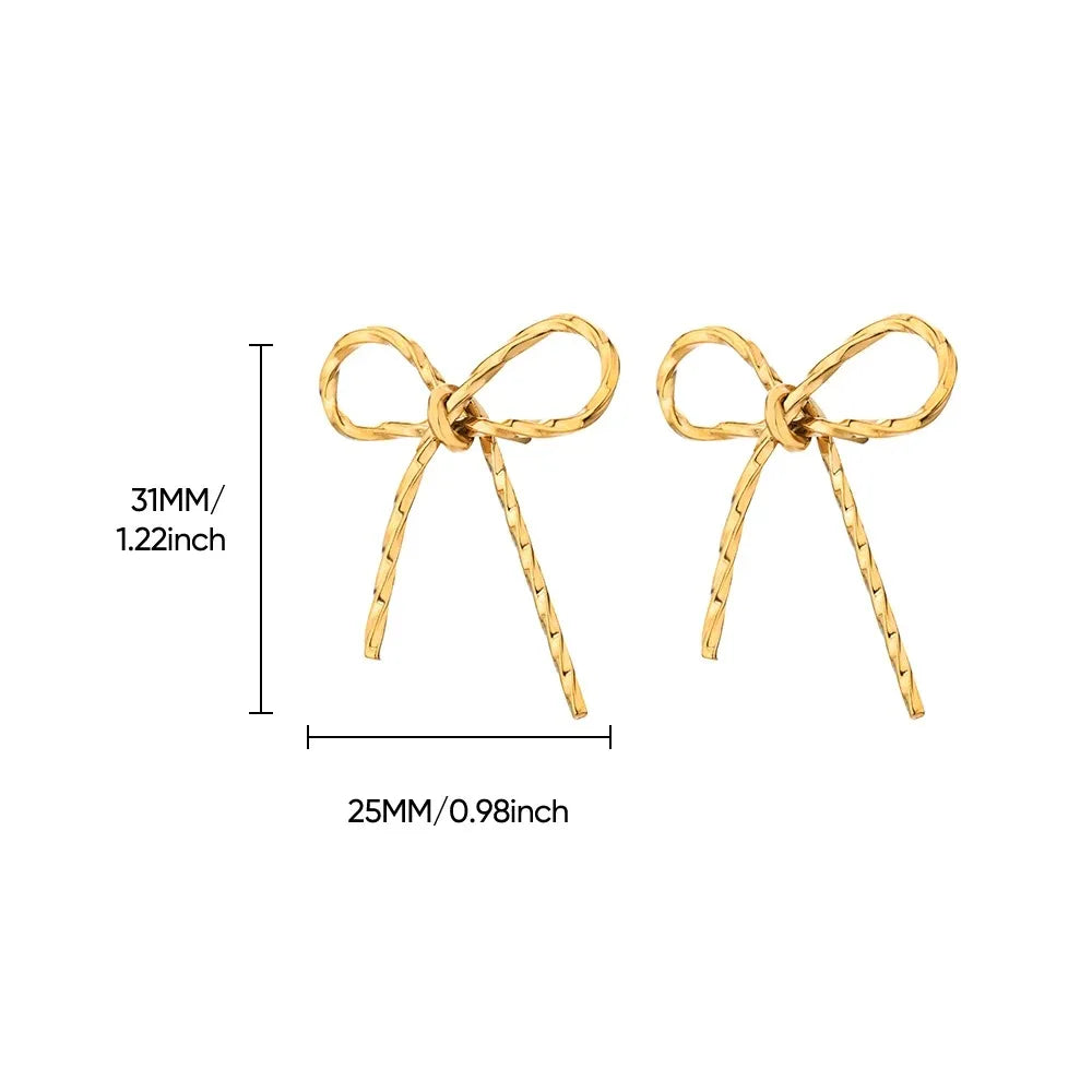 Pendientes de Lazo Vintage de Acero Inoxidable para Mujer, Joyería Elegante, Pendientes de Tuerca de Acero Inoxidable Chapados en Oro, Joyería de Navidad