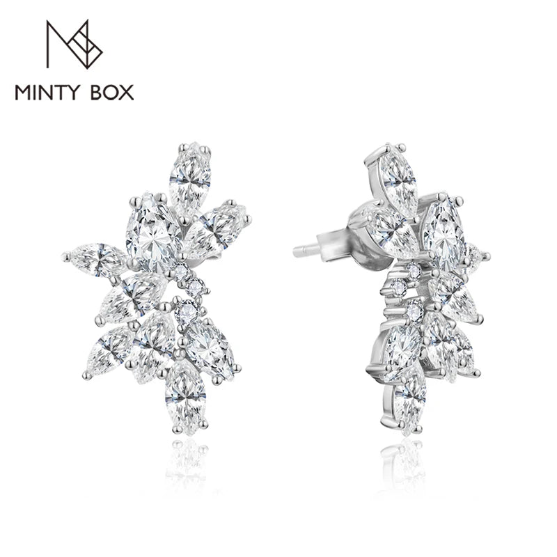 MINTYBOX Moissanit-Diamant-Cluster-Ohrstecker, massives S925 Silber, 18k vergoldet, für Damen, Hochzeit, Verlobung, Luxusschmuck