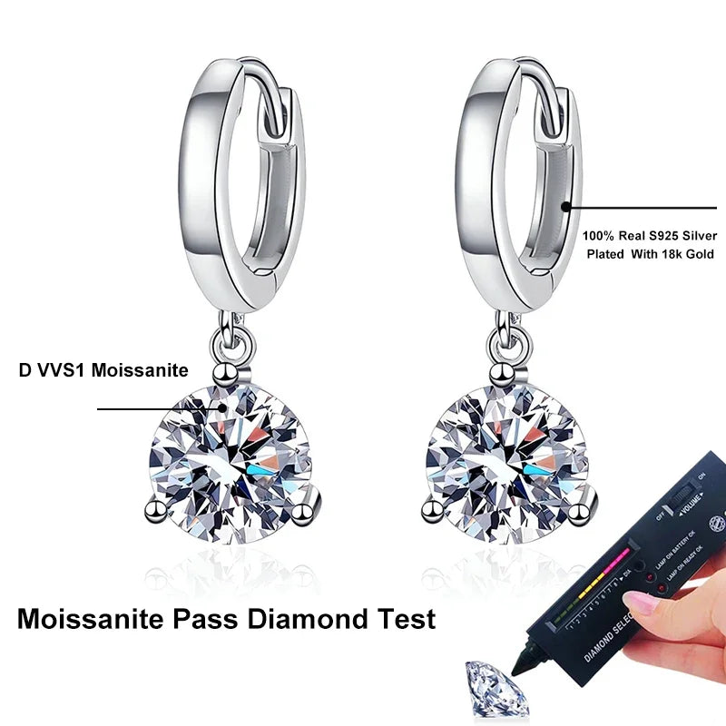 NeeTim 2 Karat Moissanit Ohrringe 100% S925 Sterling Silber Original Tropfenohrringe Hochzeit Braut Schmuck mit Zertifikat für Damen