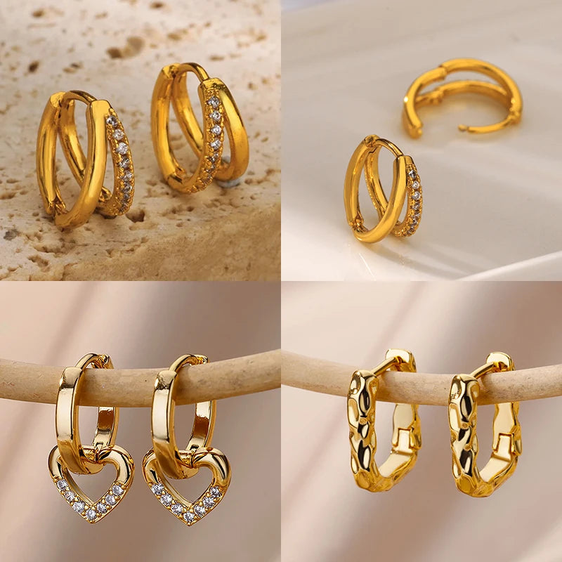 Kreis-Ohrringe aus Edelstahl für Damen, goldfarben, ästhetische Zirkon-Ohrringe, Hochzeit, Weihnachten, Modeschmuck-Accessoires, Geschenk