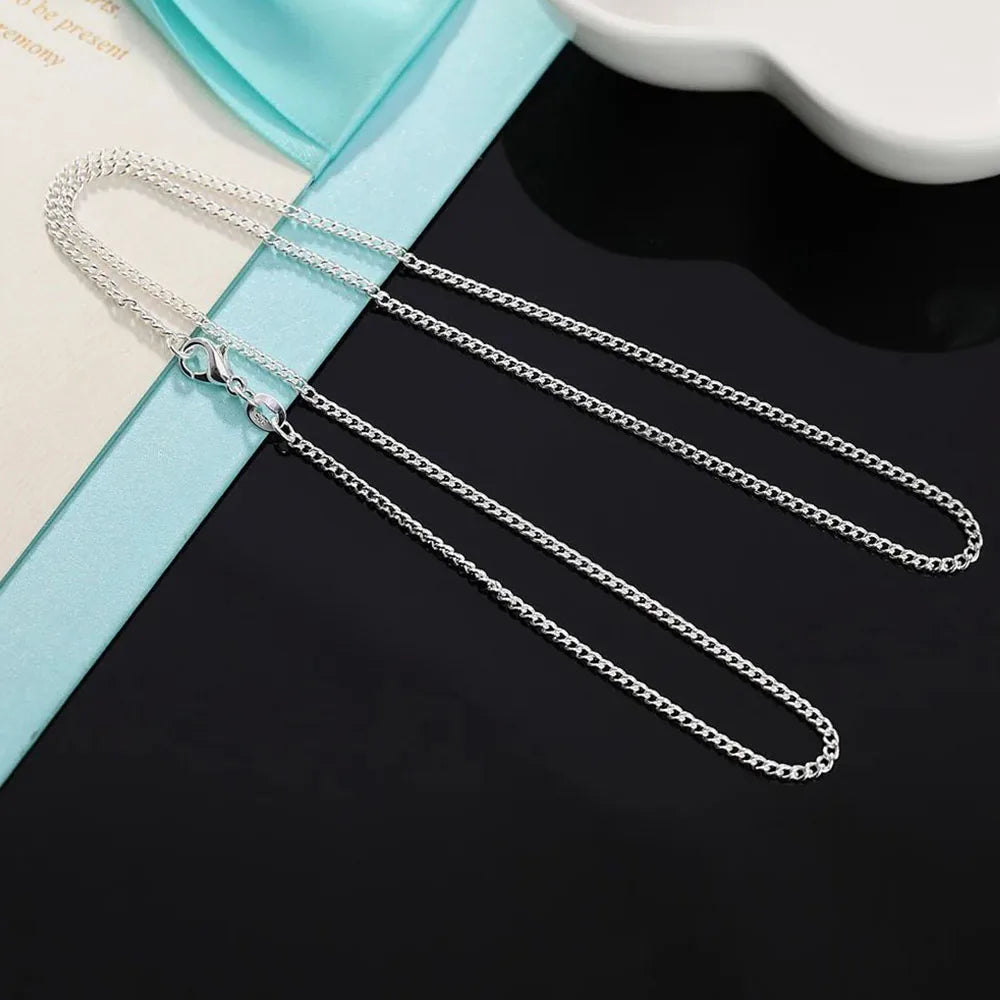 Collar de cadena de plata de ley 925 de 2 mm 40-75 cm para hombre y mujer, abalorio, regalo de boda, fiesta, joyería, accesorios de Navidad
