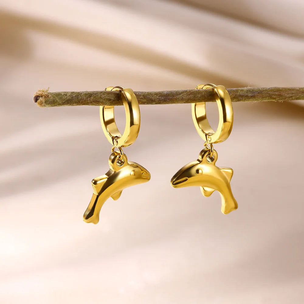Pendientes de aro de estrella de mar de agua dulce con concha para mujer, elegantes, de acero inoxidable, color dorado, Aretes, accesorios de joyería de Navidad