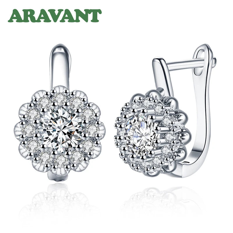 Aravant Pendientes Colgantes Flor de Plata 925 Bañados en Oro de 18K con Circonitas Cúbicas Para Mujer Joyería de Moda de Boda